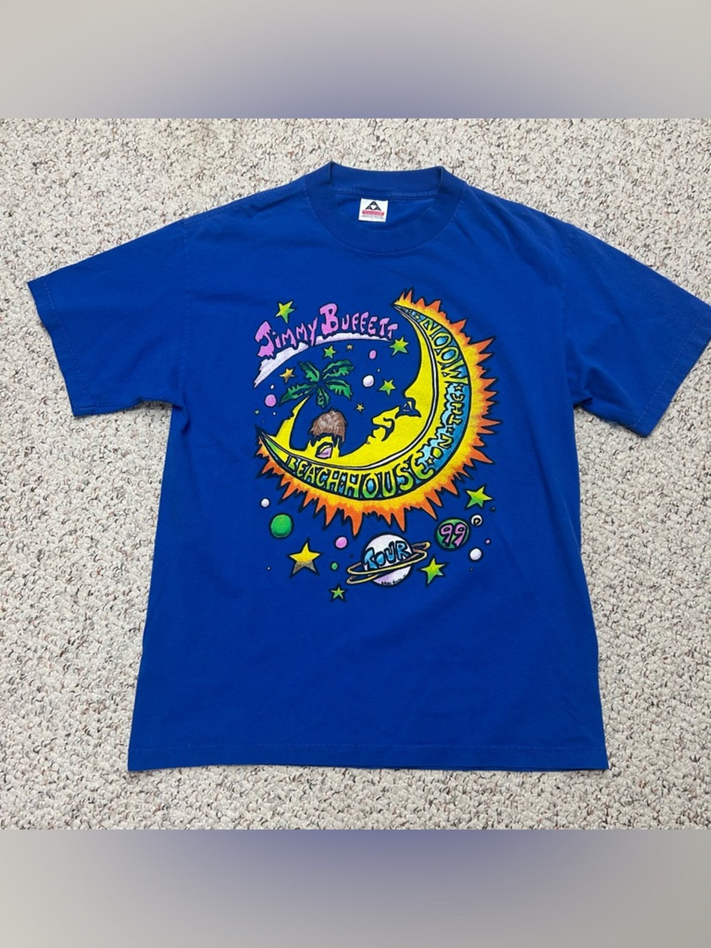 Jimmy Buffet Beach House And The Moon 1999 Tour Shirt Men’s L Blue Vintage 90s
